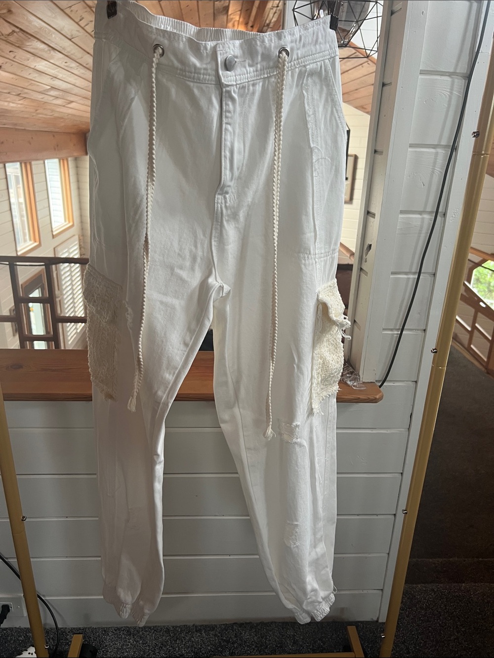 POL White Cargo Jogger Pants with Drawstring